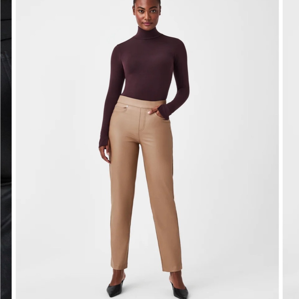 NWT! SPANX Leather-Like Straight Leg pant - Toffee, size M